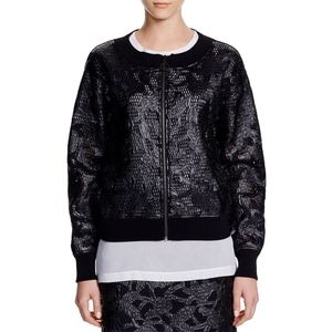 DKNY Women's Applique Mixed Media Bomber Jacket